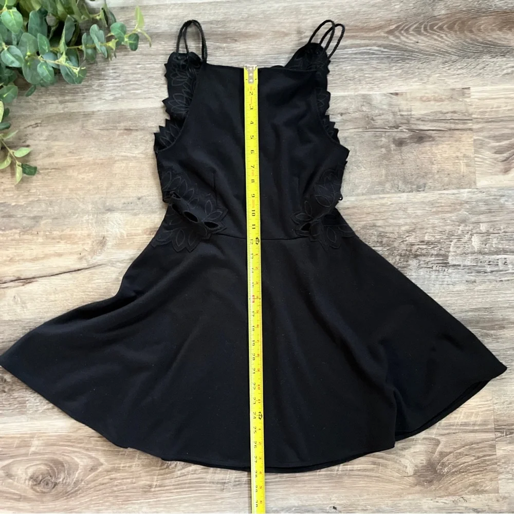 Free People Cha Cha Ponte Knit Black Fit & Flare Dress with Lace Cutout Detail - Picture 16 of 16
